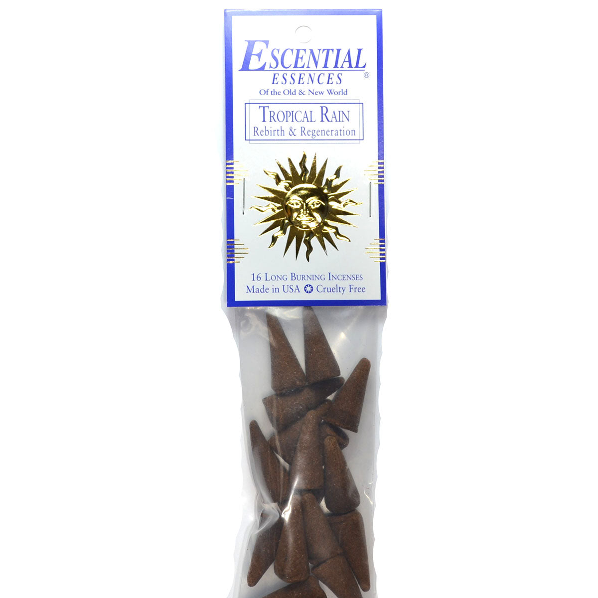 Tropical Rain Long-Lasting Aromatic Incense Cones by Escential Essences, 16 Cones