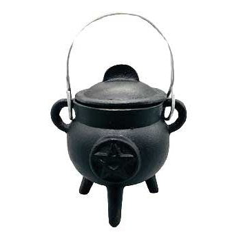 Pentagram Cast Iron Cauldron with Lid, 3 Inches