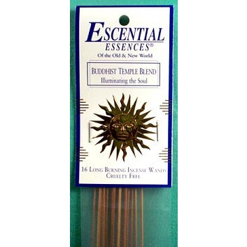 Buddhist Temple Blend Incense Sticks by Escential Essences, 16 Sticks Per Pack Made in USA