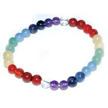 6mm 7 chakra bracelet with multicolored quartz, amethyst, lapis, agate, aventurine, calcite, carnelian, and red jasper beads