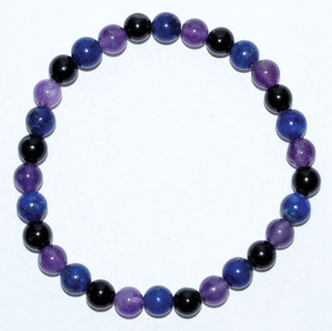 6mm Amethyst, Lapis, and Black Tourmaline beaded healing bracelet for grounding and protection