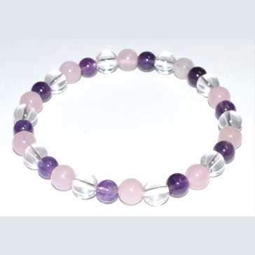 Amethyst Rose Quartz Clear Quartz 6mm crystal bracelet for emotional healing and protection