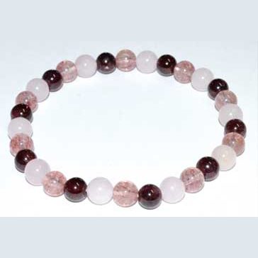 6mm rose quartz, strawberry quartz, and garnet beaded bracelet for heart chakra energy and love support