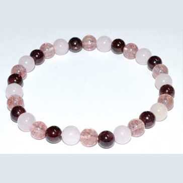 Rose Quartz, Strawberry Quartz and Garnet Bracelet, 6mm