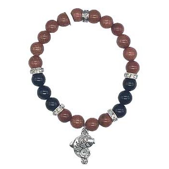 8mm Gold Sandstone, Black Agate, Fish bracelet