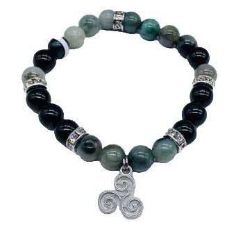 8mm Emerald, Black Tourmaline, Triple Spiral bracelet