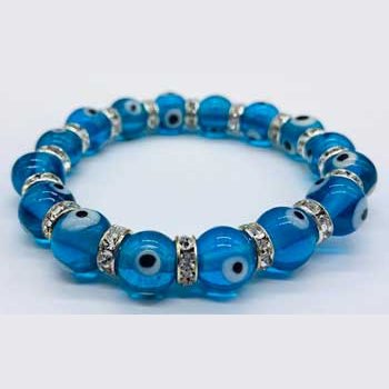 8mm Evil Eye in Aqua bracelet
