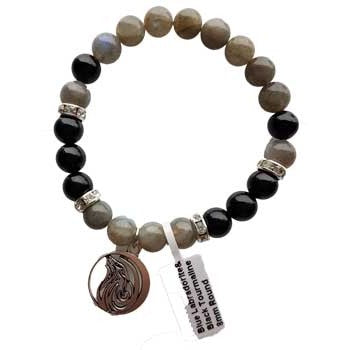 8mm Blue Labradorite & Black Tourmaline / Wolf