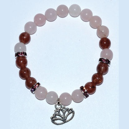 8mm Rose Quartz/ Strawberry Quartz with Lotus