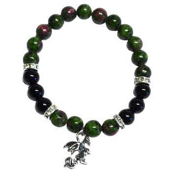 8mm Ruby Zoisite/ Black Onyx with Dragon