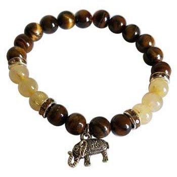 8mm Tiger Eye/ Rutilated Quartz with Elephant