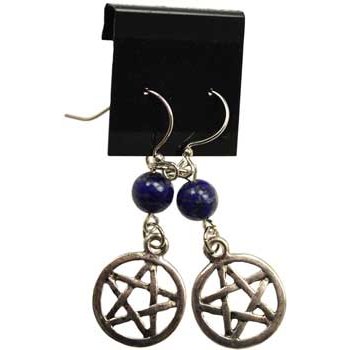 Lapis Pentagram earrings with surgical steel French hooks and lapis lazuli beads for spiritual energy and protection