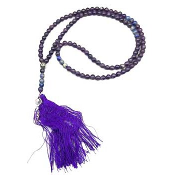 Goddess Amethyst and Lapis japmala necklace with purple tassel for meditation and spiritual rituals