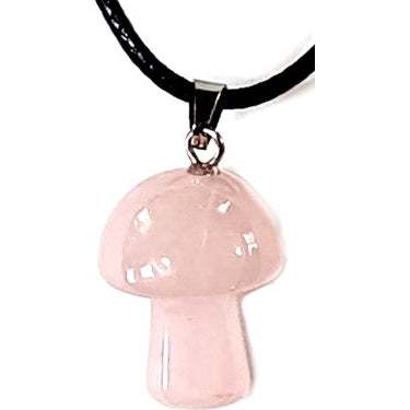 Rose quartz love mushroom necklace with adjustable cord and magical symbolism
