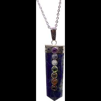 Lapis Chakra necklace with seven colorful chakra stones on a 20-inch chain pendant approximately 3 inches long