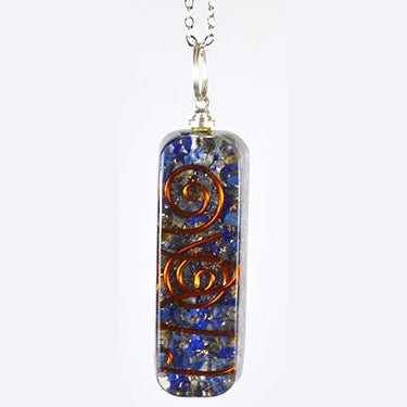 2-inch Lapis orgonite pendant with copper coil and 20-inch chain for energy balancing and EMF protection