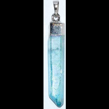 Set of three 2-inch Aqua Aura Quartz Pendants with blue-green iridescent crystals for spiritual protection and emotional balance