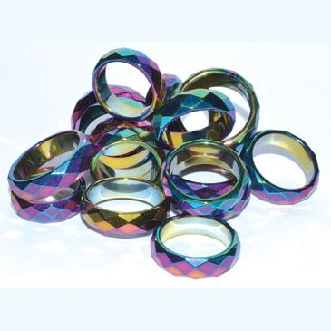 set of 50 Rainbow Magnetic Hematite Faceted rings