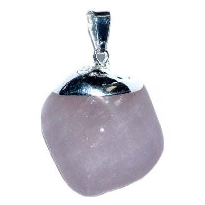 Rose quartz tumbled pendant in silver-tone setting with large bail, no cord, 1/2-3/4 inch, metaphysical healing jewelry
