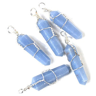 Angelite Wire Wrapped Pendants, Set of 5