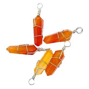 set of 5 wire wrapped carnelian point