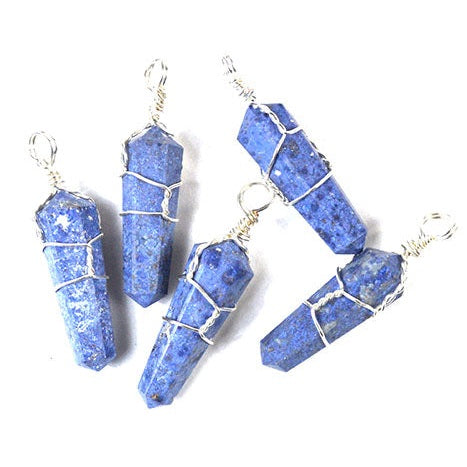 Dumortierite Wire Wrapped Pendant, Set of 5, 1.5"