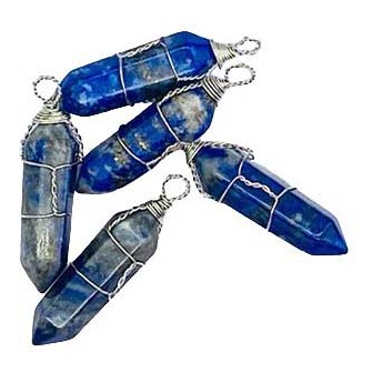 set of 5 wire wrapped lapis lazuli pendant points for spiritual use and energy work