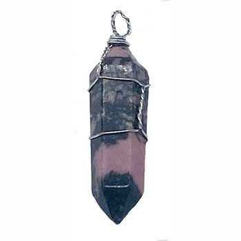 Rhodonite Wire Wrapped Point Crystal Pendant, Set of 5