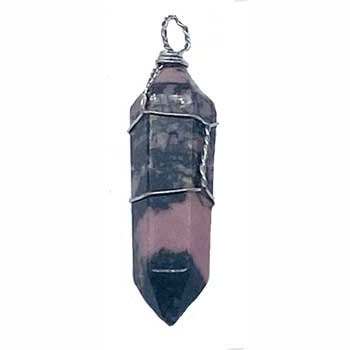 Rhodonite Wire Wrapped Point Crystal Pendant, Set of 5