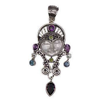 Amethst, Mother of Pearl Face, Qtz, Peridot, Blue Topaz pendant