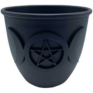 3 1/2" Triple Moon & Pentagram candle holder, iron bowl with pentagram design, spiritual decor accessory.
