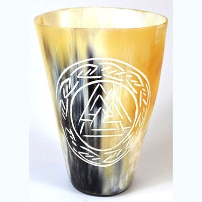 4" Norse Valknut buffalo horn mug