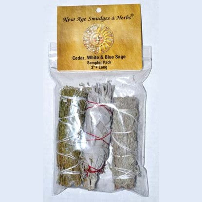 set of 3 Cedar, White & Blue Sage smudge stick 4"