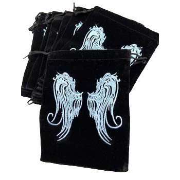Angel Wings Black Velveteen Pouches, Set of 10, 5" x 7"