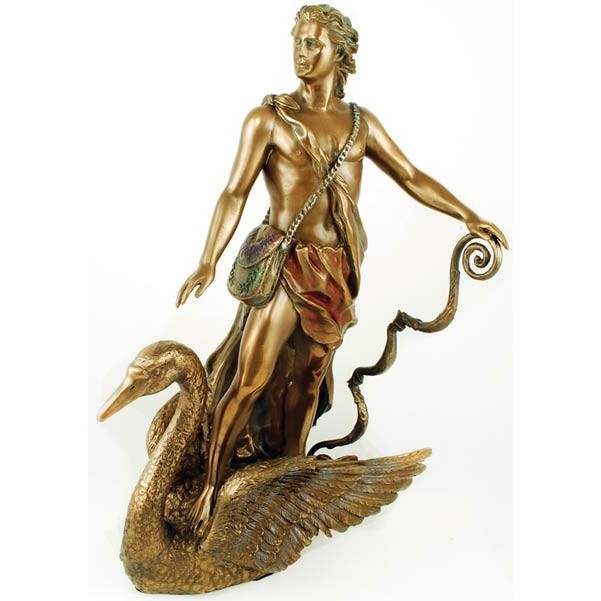 Apollo Riding Swan Statue bronze figurine for spiritual protection and energy enhancement, 10 1/2" tall.