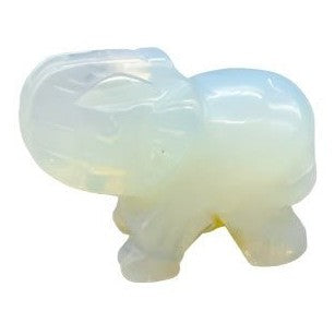 set of 2 opalite elephant figurines symbolizing luck and protection