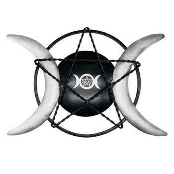 14" Triple Moon iron plaque with twisted pentagram detailing.