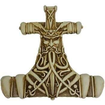 12-inch antique Thor's plaque in white bone color with brown highlights, detailed cold cast resin decor symbolizing protection and strength