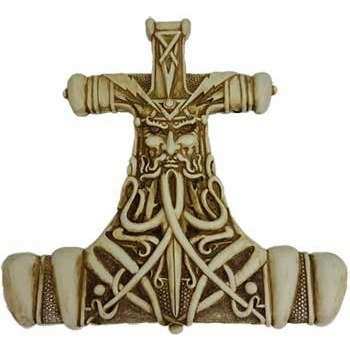12-inch antique Thor's plaque in white bone color with brown highlights, detailed cold cast resin decor symbolizing protection and strength