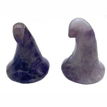 Set of 2 amethyst witch's hats, carved crystals for positive energy and peace.