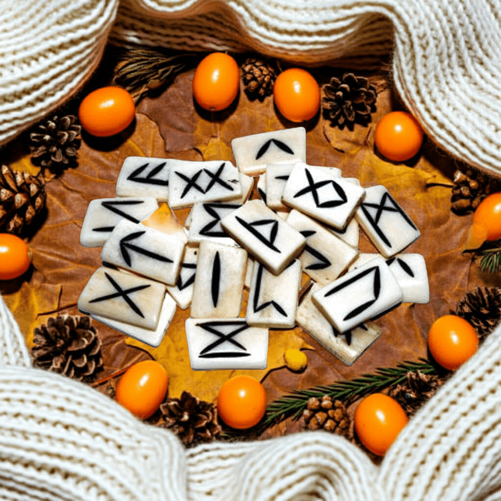 Hand-carved bone runes, Elder Futhark alphabet set