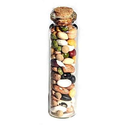 Mojo Wishing Beans in a sealed glass bottle for manifesting desires and attracting prosperity.