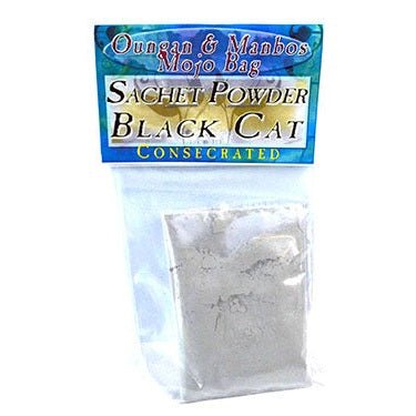 .5oz Black Cat sachet powder consecrated in clear packaging.