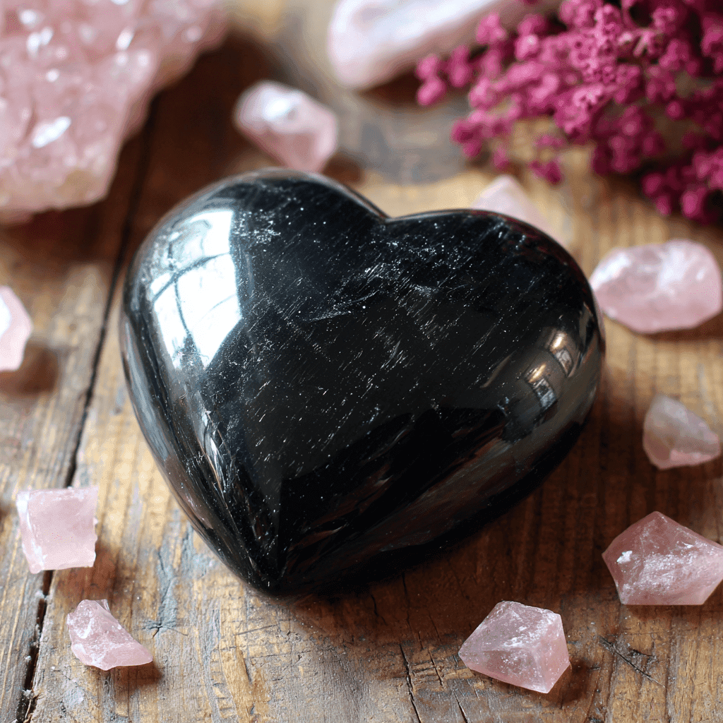 Black Tourmaline Heart, 3", shown in use
