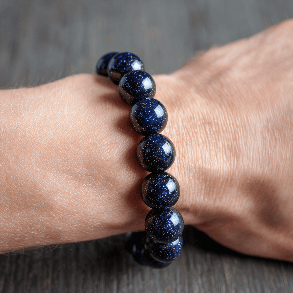 Blue Goldstone Beaded Bracelet, alternate view