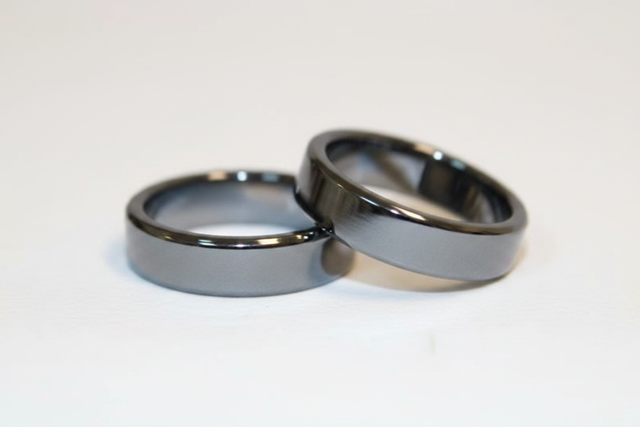 Flat Hematite Rings. bulk set, 100 Rings, additional view