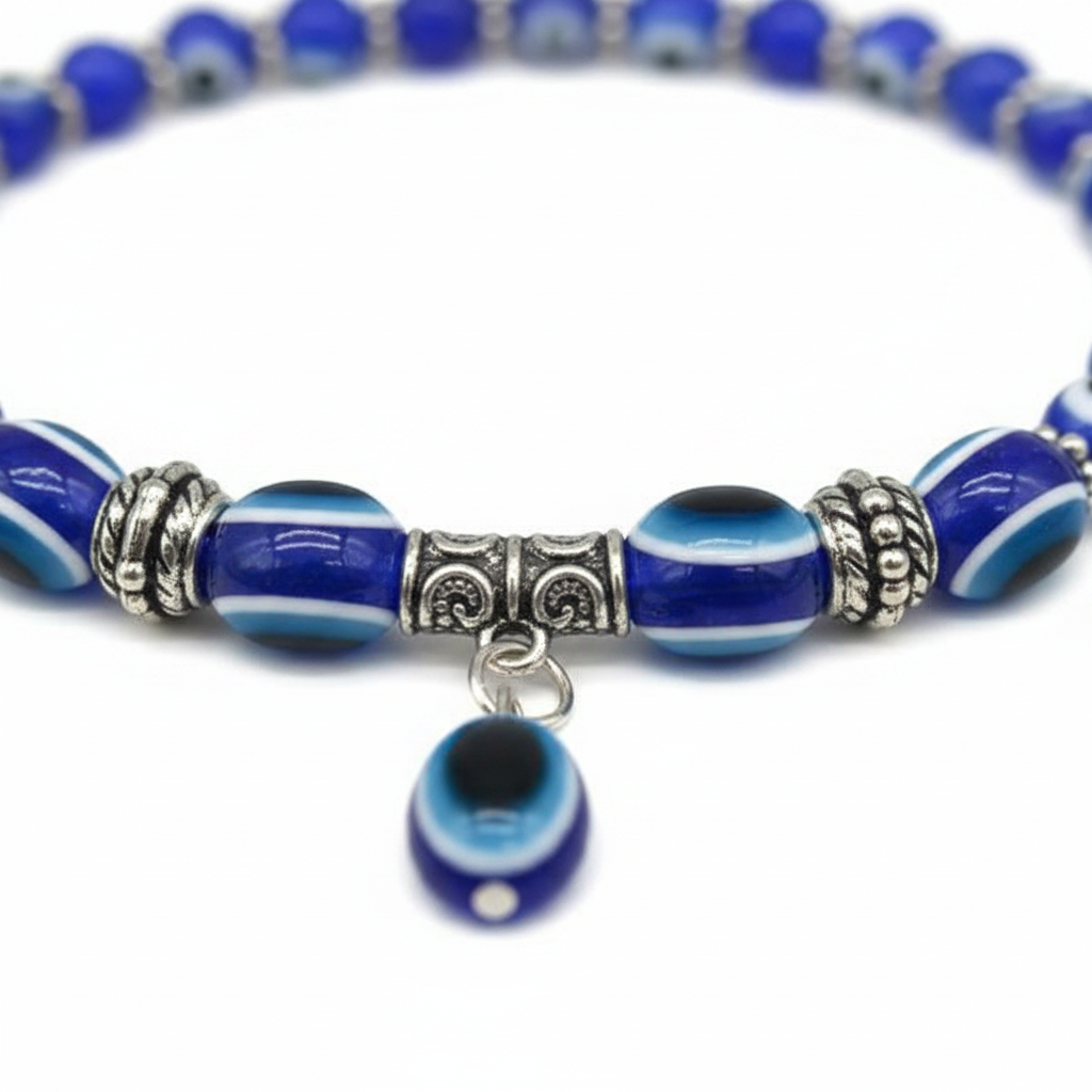 Evil Eye Anklet, Blue Beaded, additional view