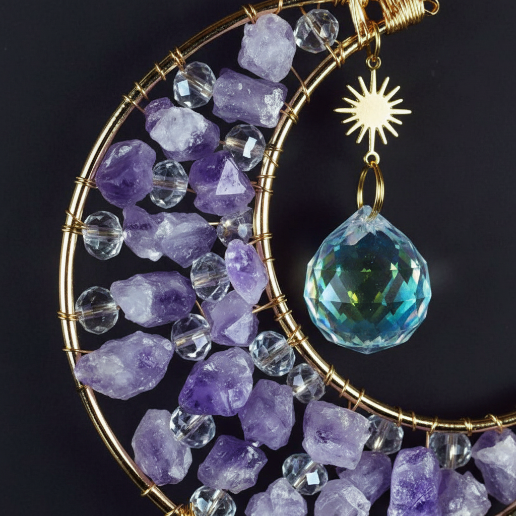 Celestial Sun Catcher with Amethyst, 16 1/2 Inch, detail view