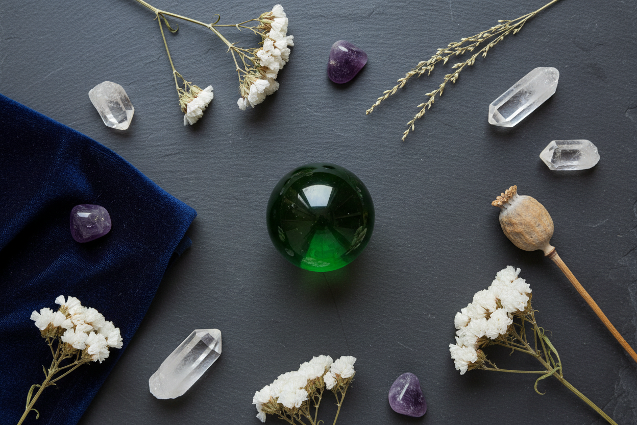 Green Crystal Gazing Ball, 50mm, detail view