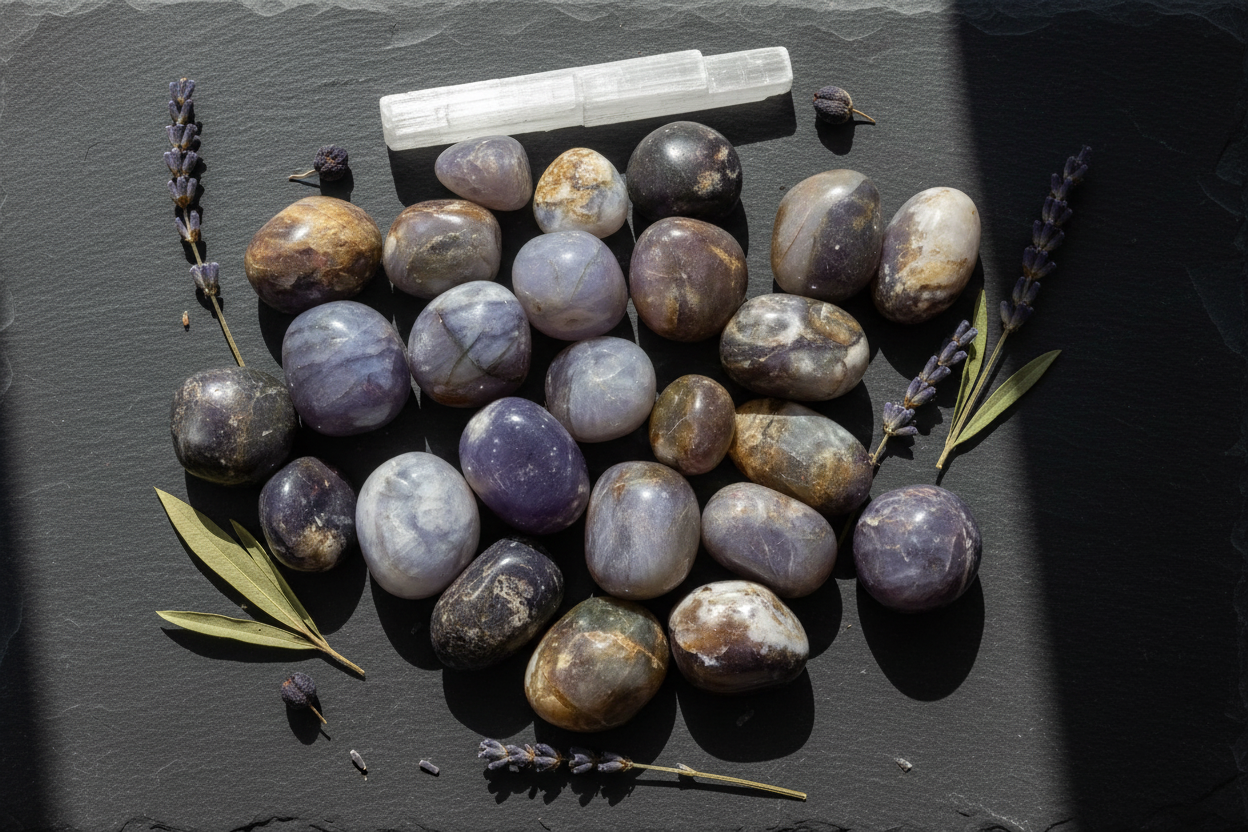 Purple and White Chalcedony Tumbled Stones, 1 Lb, alternate view